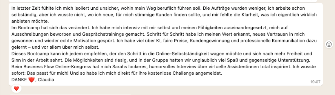 Claudia: In der Gruppe hatten wir unglaublich viel Spaß und gegenseitige Unterstützung.
