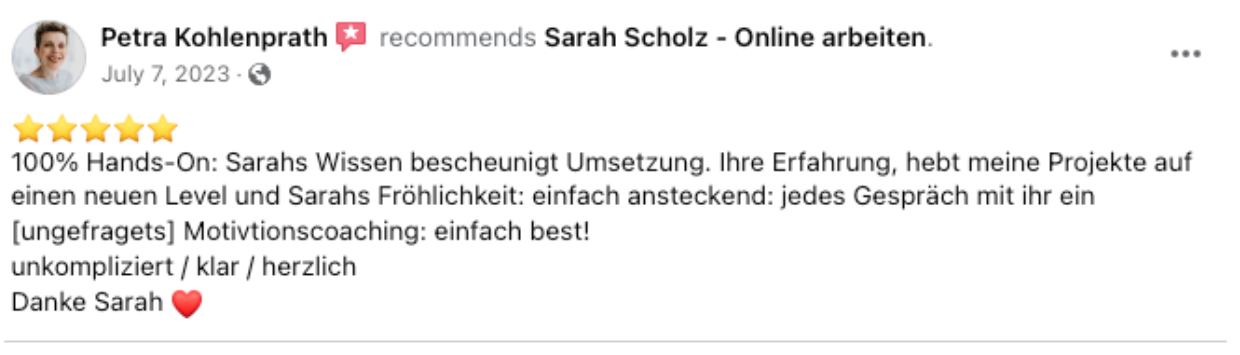 Petra Kohlenprath: 100 % Hands-on. Sarahs Wissen beschleunigt Umsetzung.